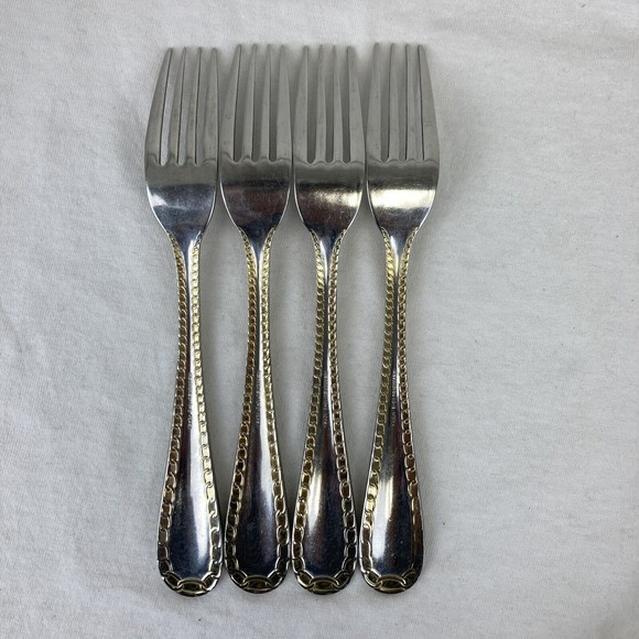 4 Retroneu GOLD ACCENT Chain 7 3/4” 18/8 Korea Stainless Dinner Fork Quality - Picture 6 of 12